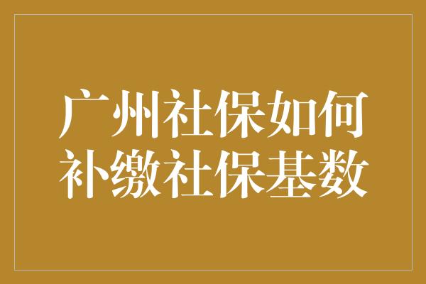 广州社保如何补缴社保基数