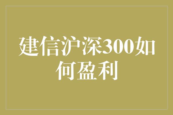 建信沪深300如何盈利