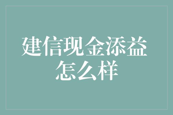 建信现金添益 怎么样