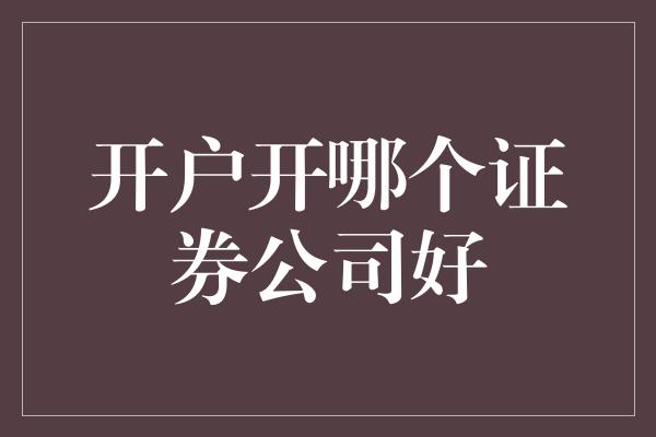 开户开哪个证券公司好