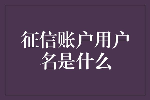 征信账户用户名是什么