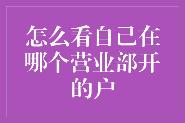 怎么看自己在哪个营业部开的户