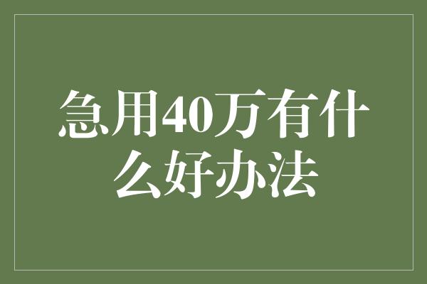 急用40万有什么好办法