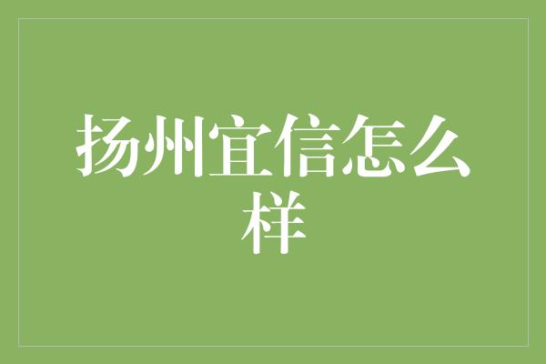 扬州宜信怎么样