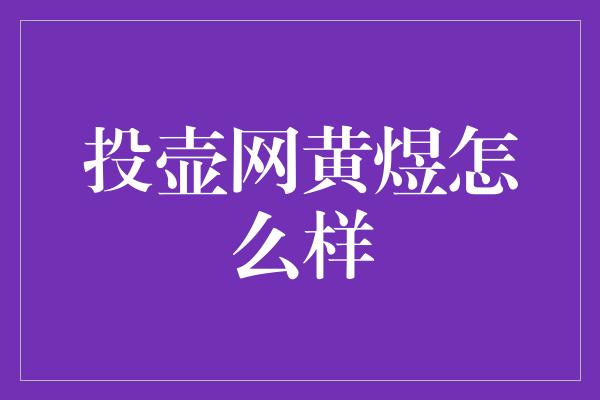 投壶网黄煜怎么样