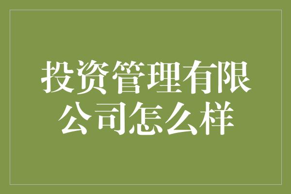 投资管理有限公司怎么样