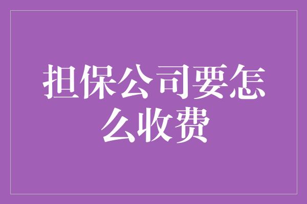 担保公司要怎么收费