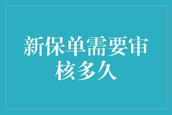 新保单需要审核多久