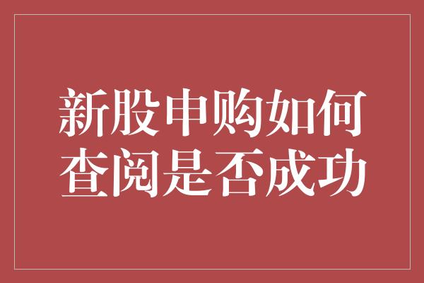 新股申购如何查阅是否成功