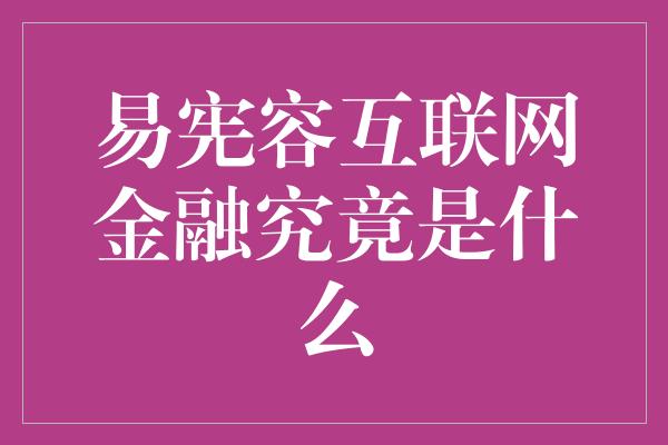 易宪容互联网金融究竟是什么