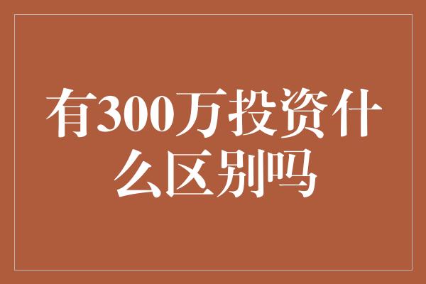 有300万投资什么区别吗