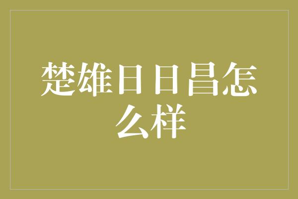 楚雄日日昌怎么样