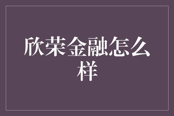 欣荣金融怎么样