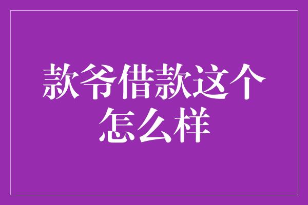 款爷借款这个怎么样