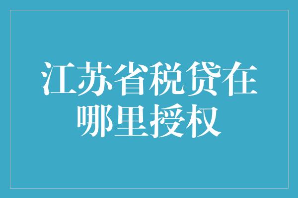 江苏省税贷在哪里授权