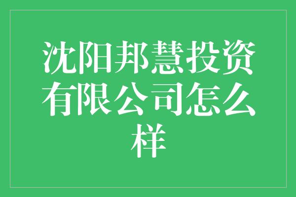 沈阳邦慧投资有限公司怎么样