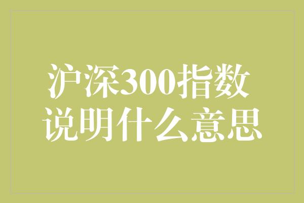 沪深300指数 说明什么意思