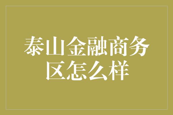 泰山金融商务区怎么样