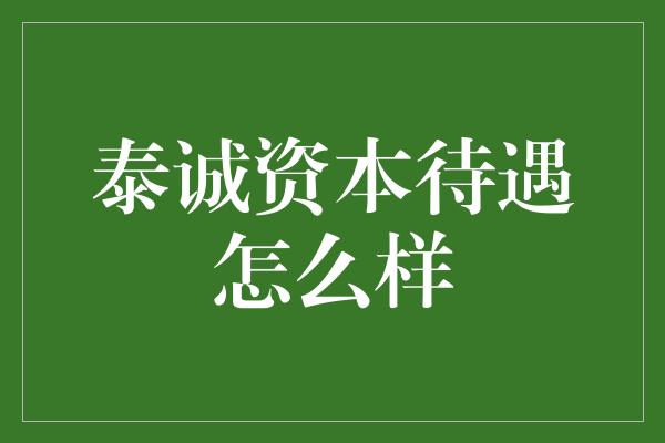 泰诚资本待遇怎么样