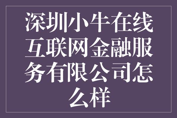 深圳小牛在线互联网金融服务有限公司怎么样