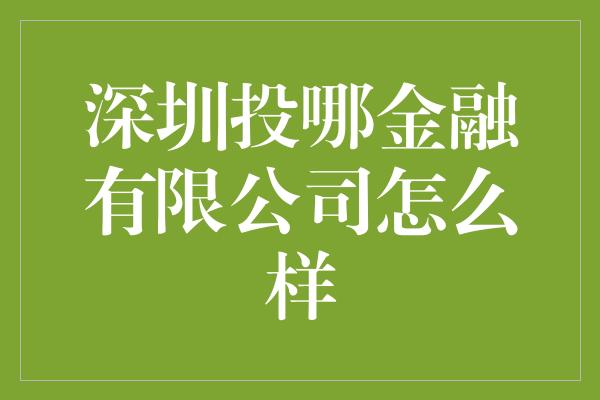 深圳投哪金融有限公司怎么样