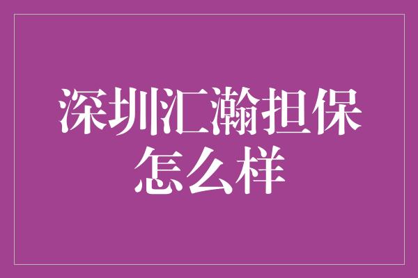 深圳汇瀚担保怎么样