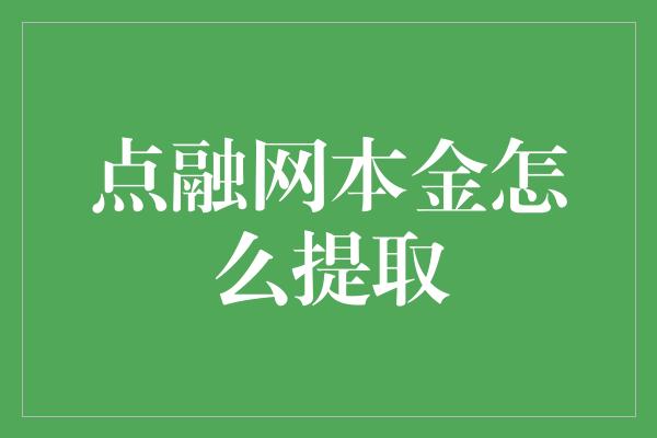 点融网本金怎么提取