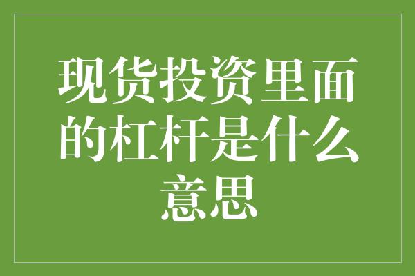 现货投资里面的杠杆是什么意思