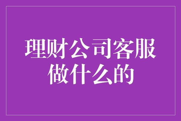 理财公司客服做什么的