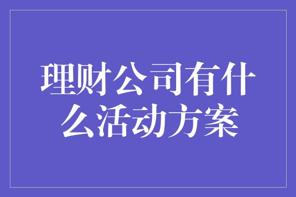 理财公司有什么活动方案