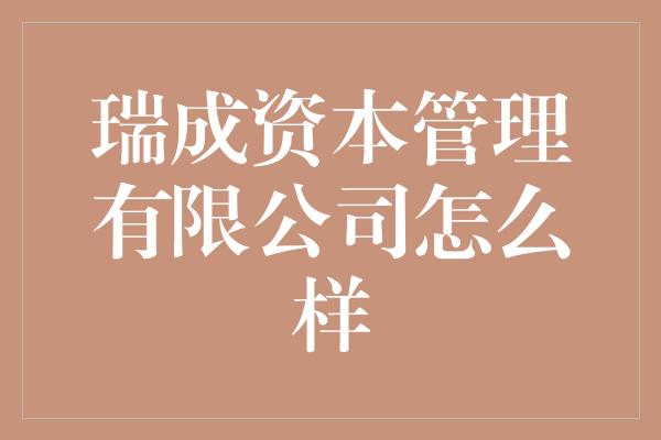 瑞成资本管理有限公司怎么样