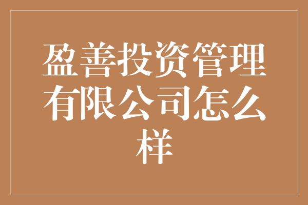 盈善投资管理有限公司怎么样