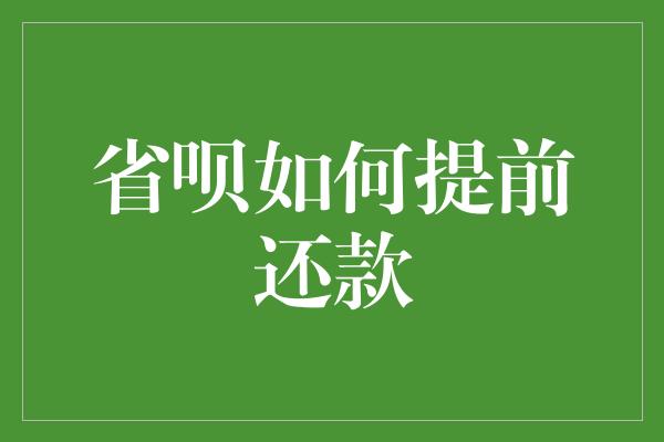 省呗如何提前还款