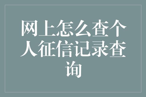 网上怎么查个人征信记录查询