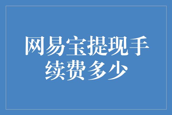 网易宝提现手续费多少