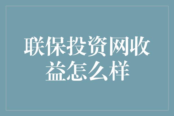 联保投资网收益怎么样