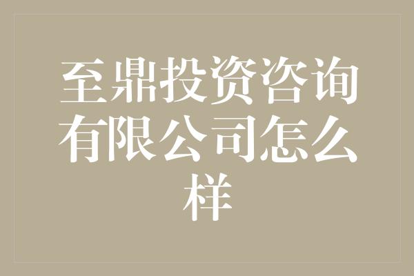 至鼎投资咨询有限公司怎么样