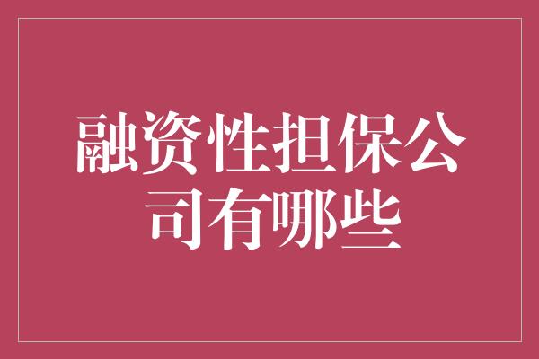 融资性担保公司有哪些