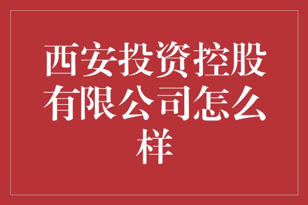 西安投资控股有限公司怎么样