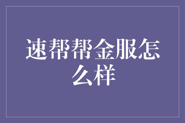 速帮帮金服怎么样