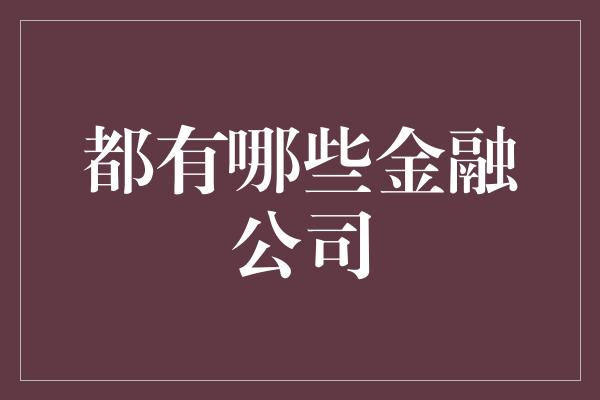 都有哪些金融公司