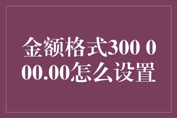 金额格式300 000.00怎么设置