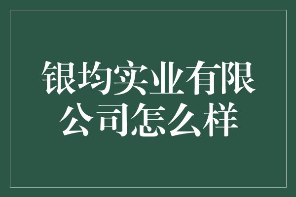 银均实业有限公司怎么样