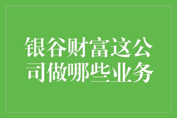 银谷财富这公司做哪些业务