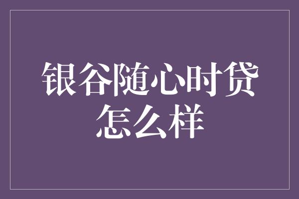 银谷随心时贷怎么样