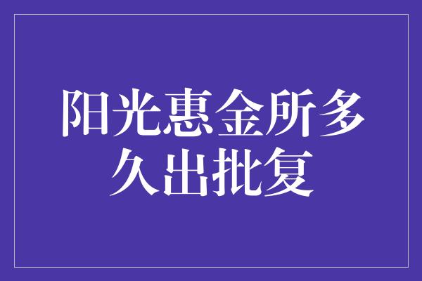 阳光惠金所多久出批复