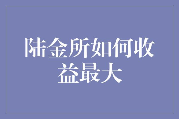 陆金所如何收益最大