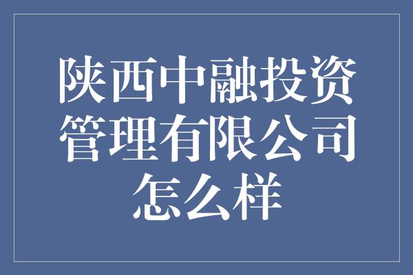 陕西中融投资管理有限公司怎么样