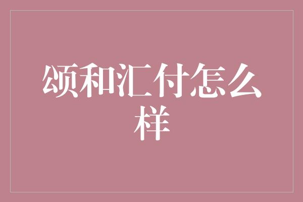 颂和汇付怎么样