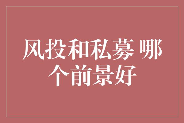 风投和私募 哪个前景好